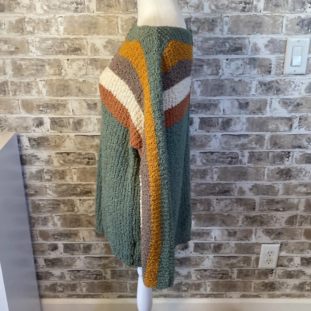 Shop Stevie Oversized Chunky Knit Striped Sweater. Size L. Sage Green and Brown. - Picture 7 of 15